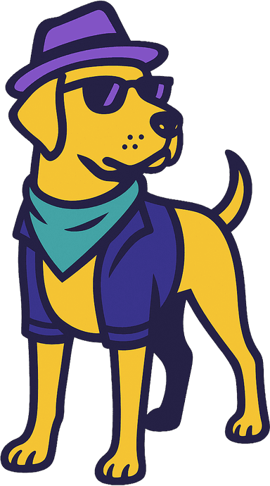 Strummer, mascot of Live Music Mutts